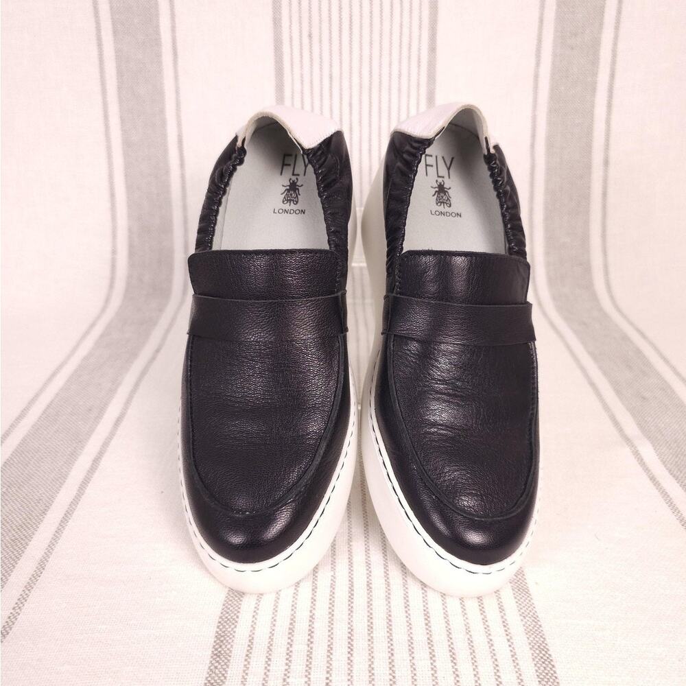 FLY London Loafer Shoes DULI620FLY Womens 9 Black Leather Platform Slip On - Picture 3 of 10